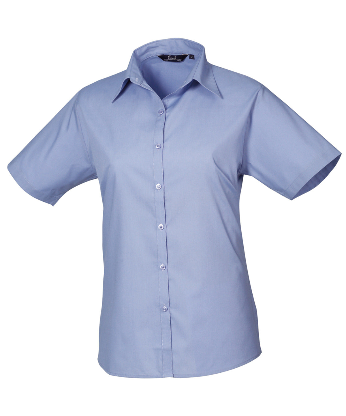 Women's Short Sleeve Poplin Blouse in Mid Blue