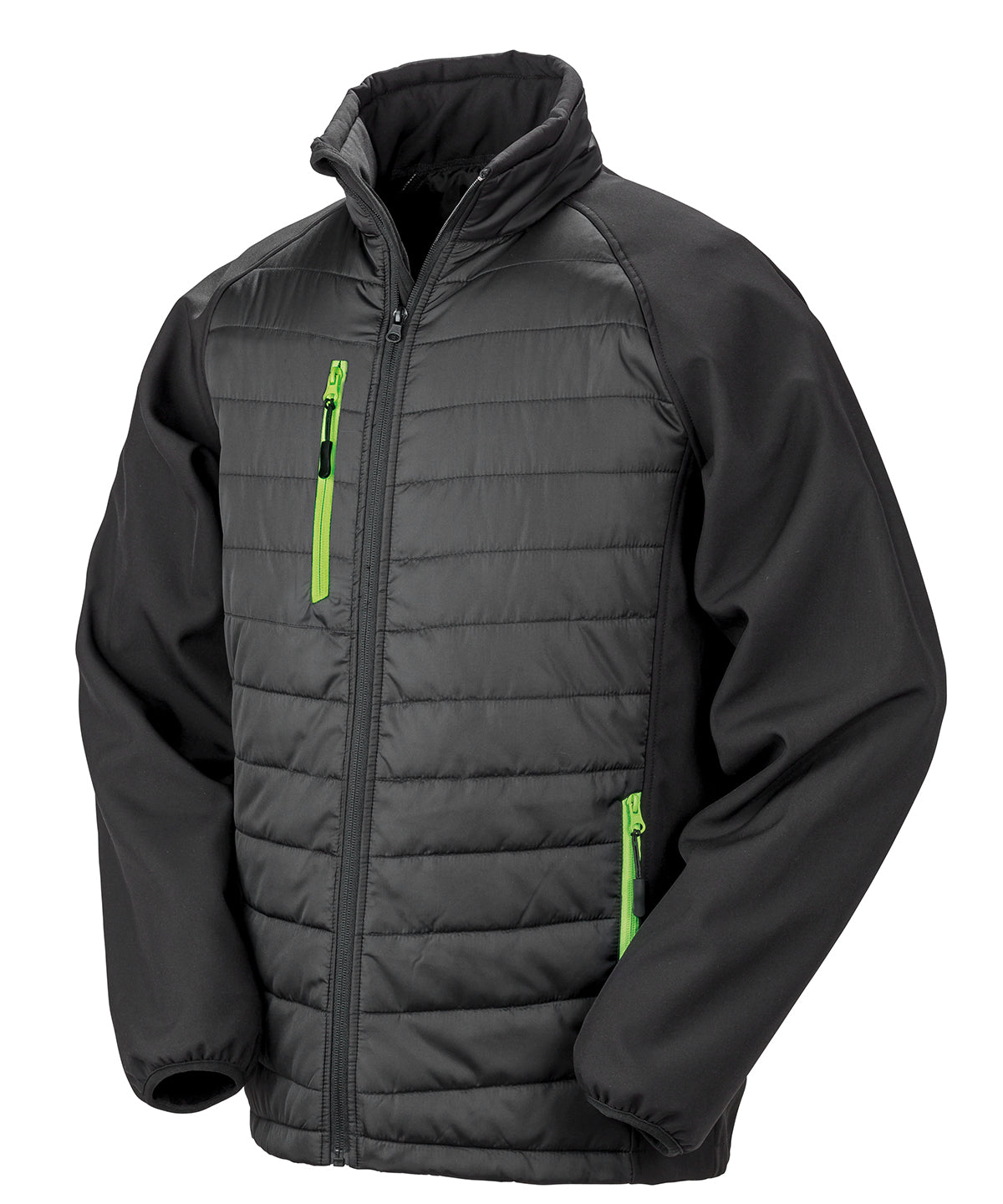 Compass Padded Softshell Jacket in Black/Lime