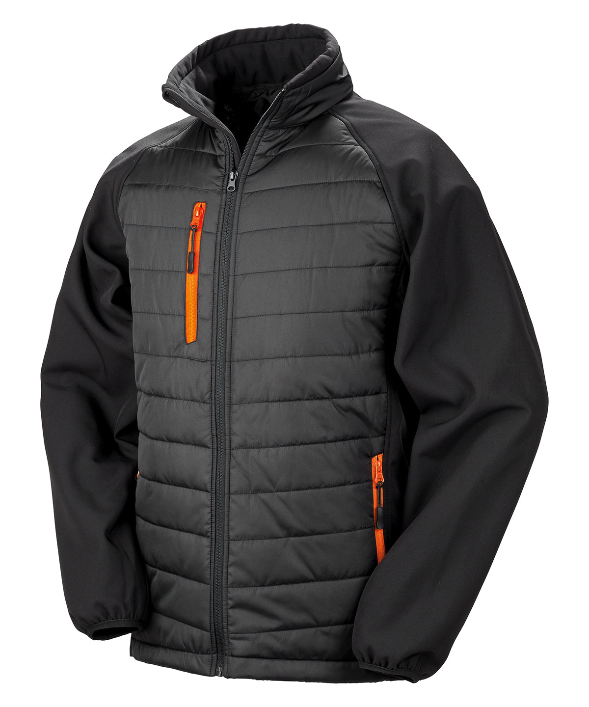Compass Padded Softshell Jacket in Black/Orange