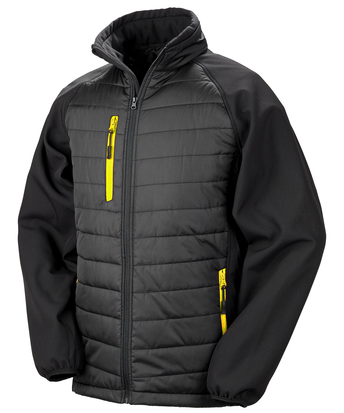 Compass Padded Softshell Jacket in Black/Yellow