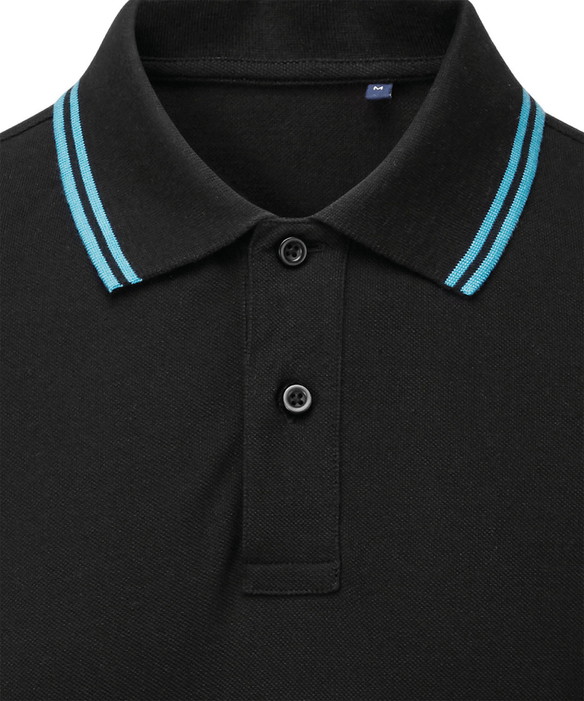 Men's Classic Fit Tipped Polo in Black/Turquoise, front view