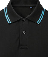 Men's Classic Fit Tipped Polo in Black/Turquoise, front view