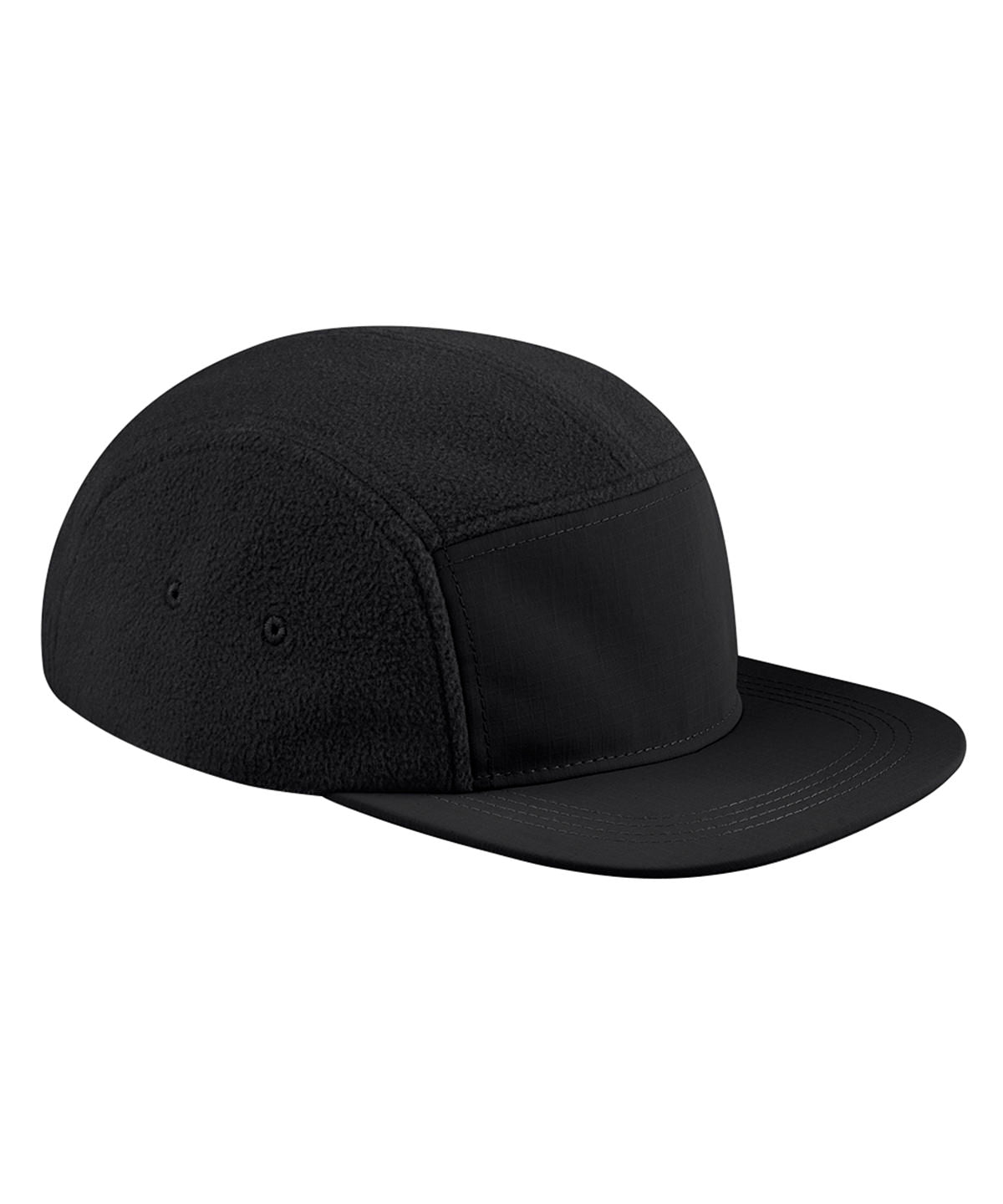 Recycled Fleece Outdoor Camper Cap in Black, front view