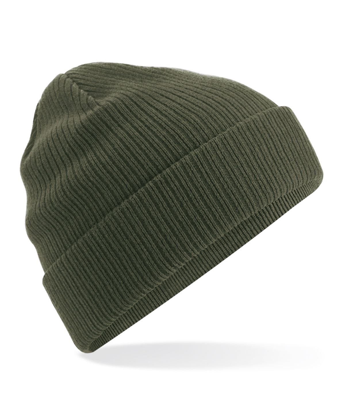 Organic Cotton Beanie in Olive Green, front view