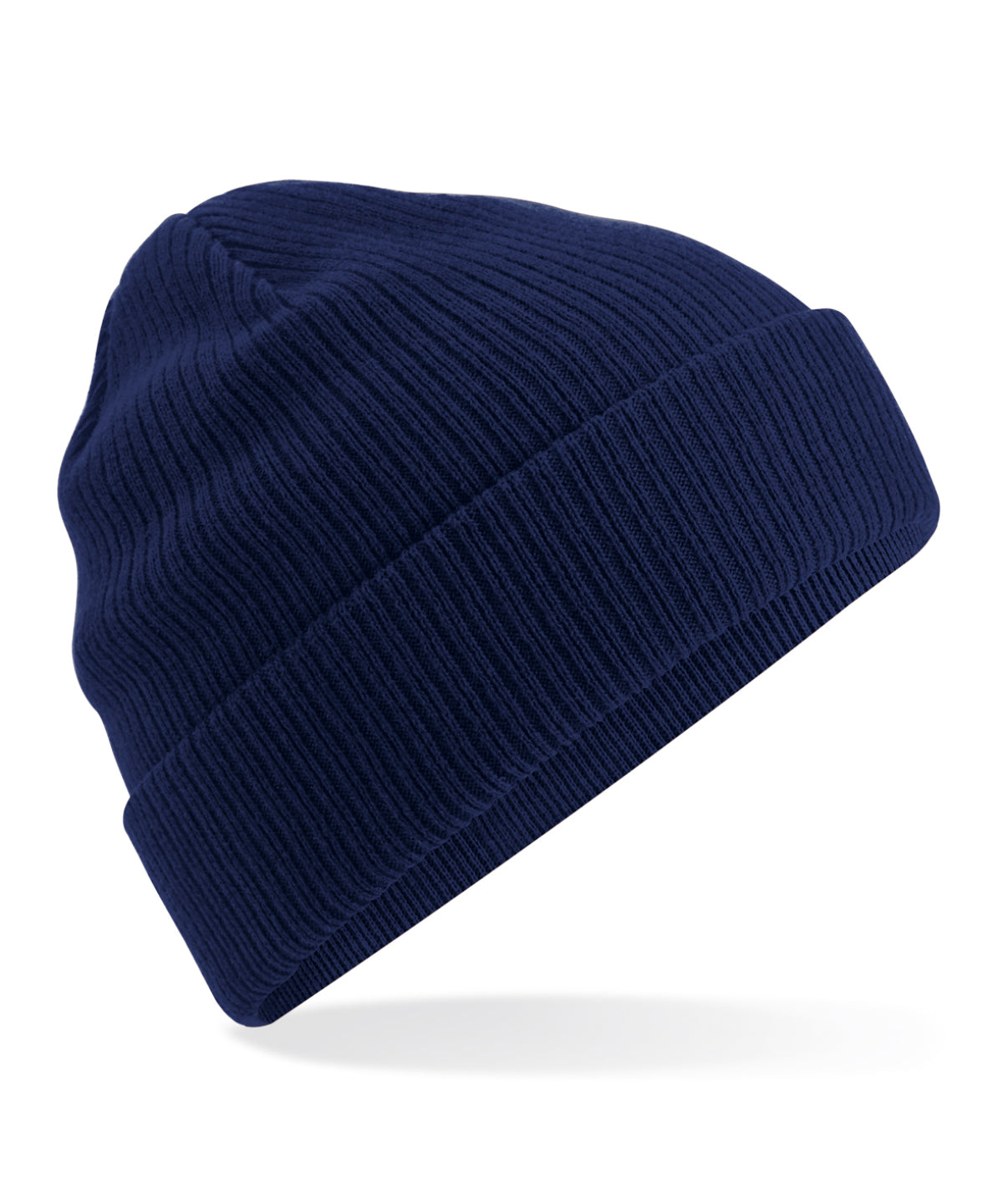 Organic Cotton Beanie in Oxford Navy, front view