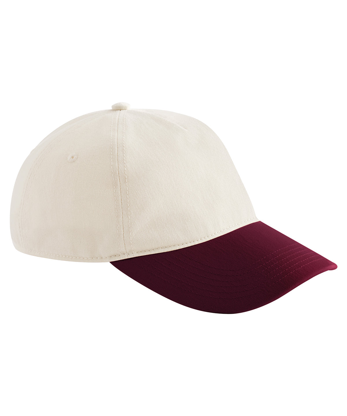 Contrast Peak Leisure Cap in Natural/Burgundy, front view