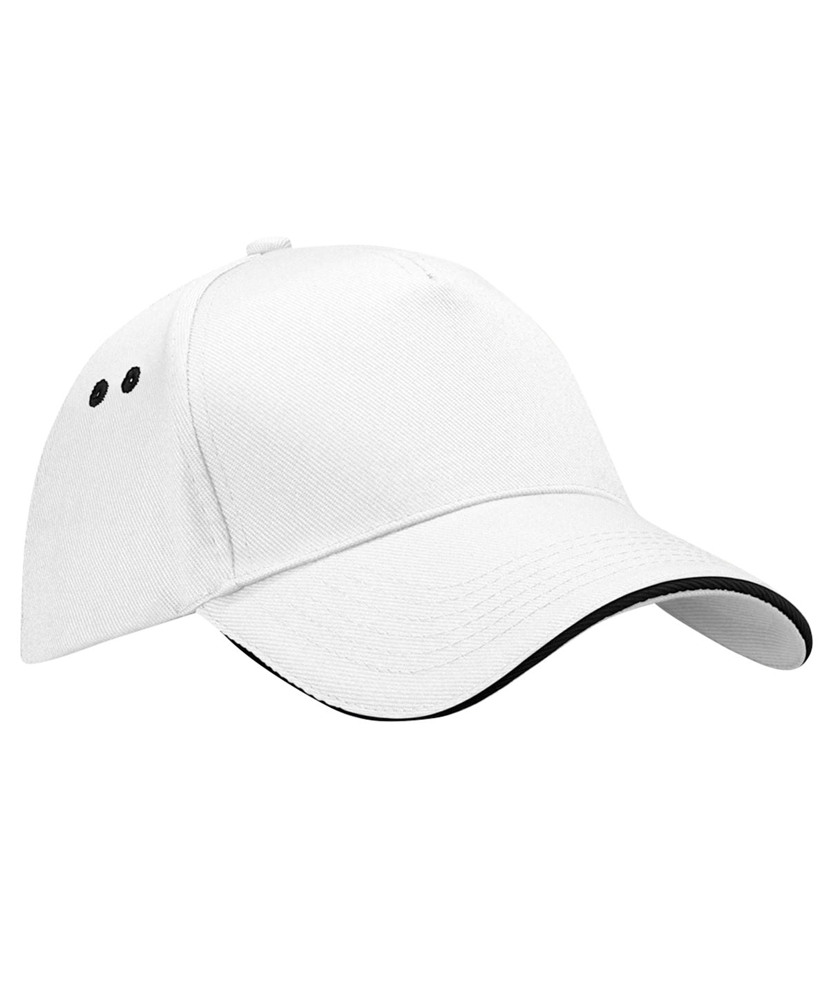 Ultimate 5-Panel Cap - Sandwich Peak in White/Black, front view