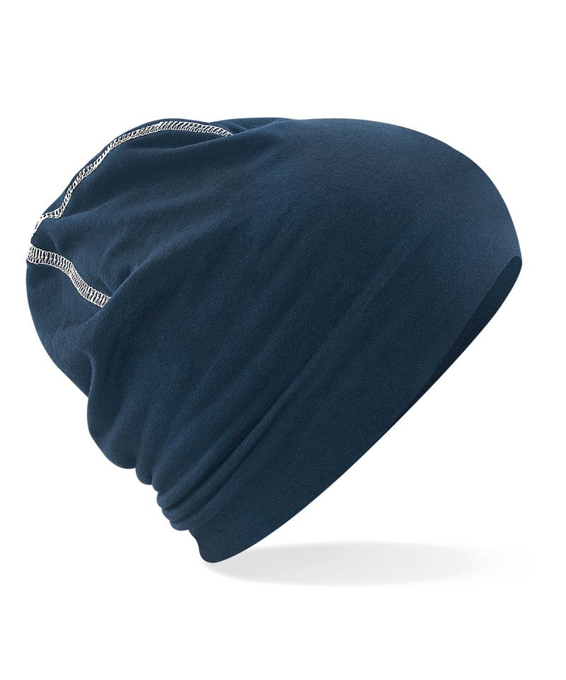 Hemsedal Cotton Beanie in French Navy/White, front view