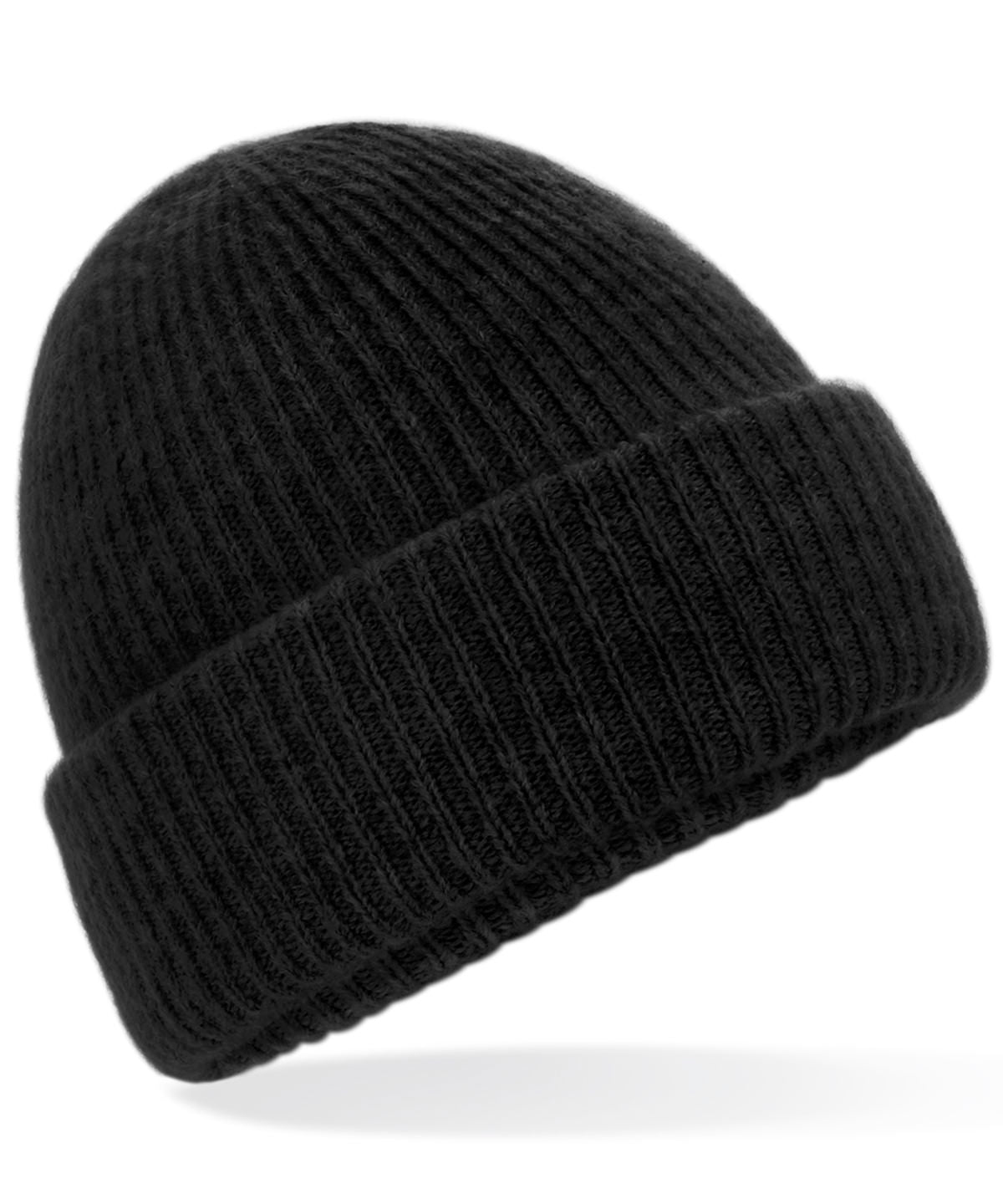 Cosy Ribbed Beanie in Black Marl, front view