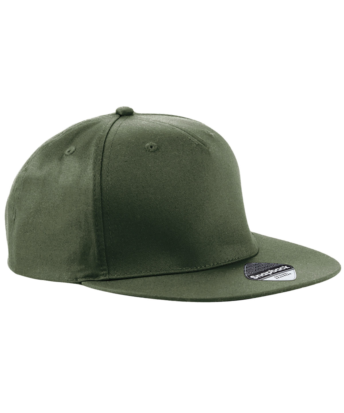 5-Panel Snapback Rapper Cap in Olive Green, front view
