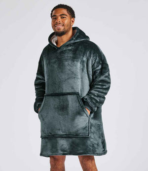 Oversized Hooded Blanket in Charcoal, model photo