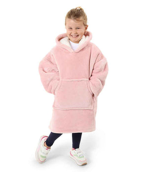 Kids Oversized Hooded Blanket in Blush Pink, model photo (1)