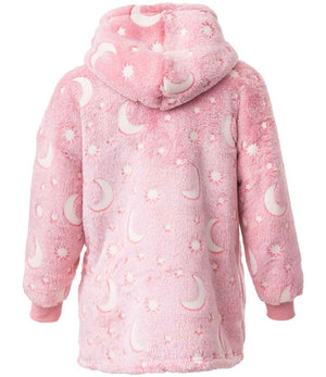 Kids Oversized Hooded Blanket in Blush Pink Glow In The Dark, back view