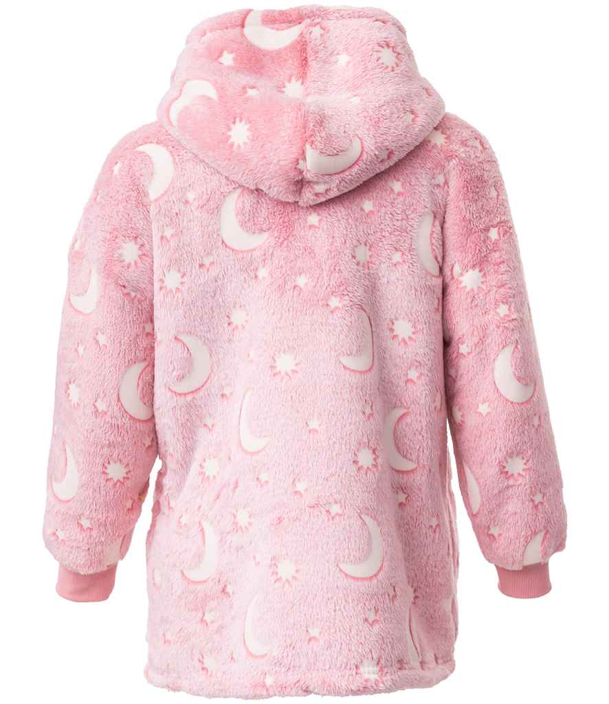 Kids Oversized Hooded Blanket in Blush Pink Glow In The Dark, back view