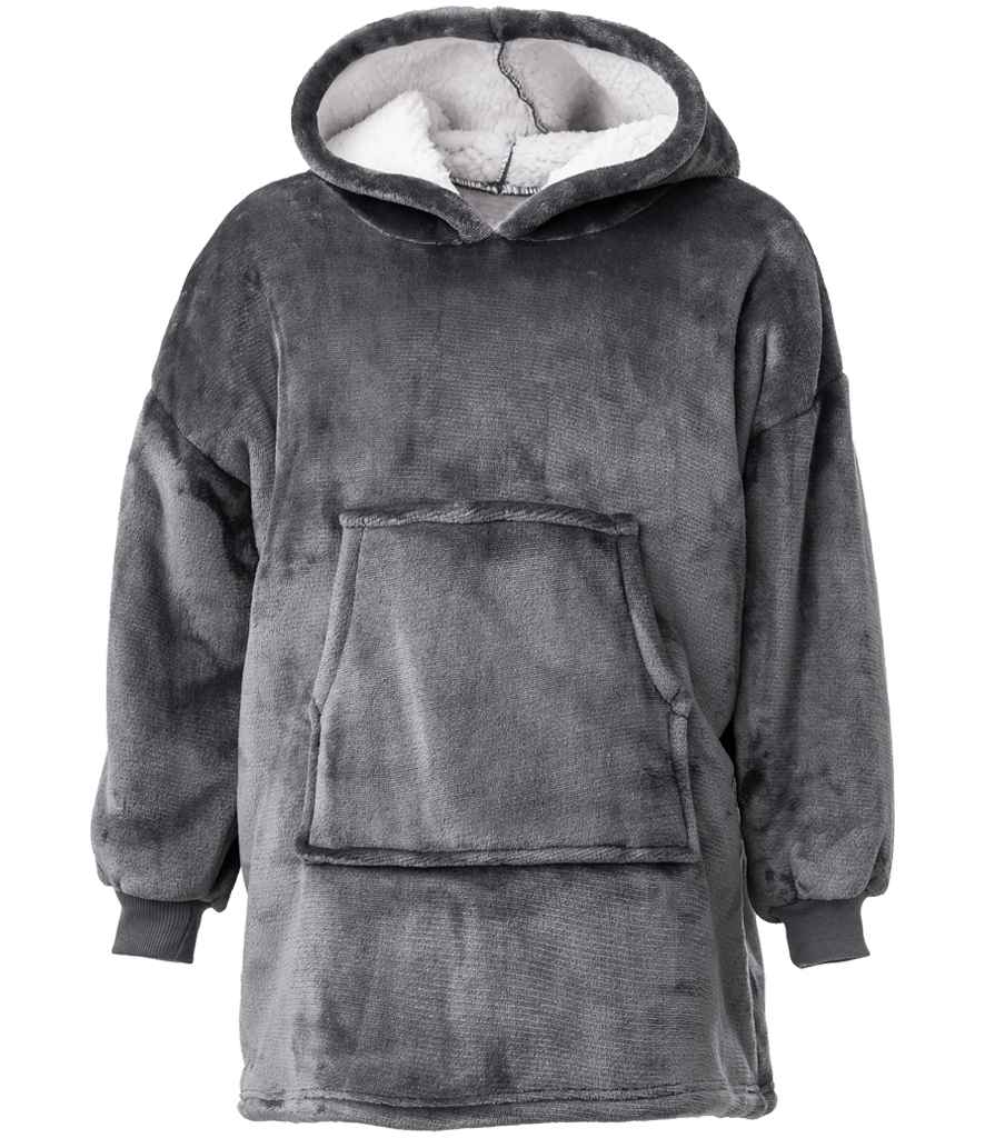 Kids Oversized Hooded Blanket in Charcoal, front view