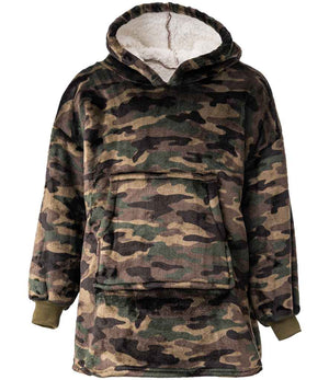Kids Oversized Hooded Blanket in Green Camo, front view
