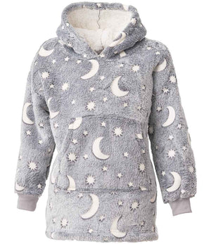 Kids Oversized Hooded Blanket in Grey Glow In The Dark, front view