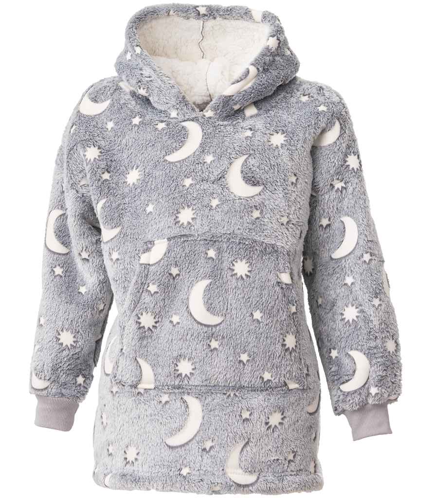 Kids Oversized Hooded Blanket in Grey Glow In The Dark, front view