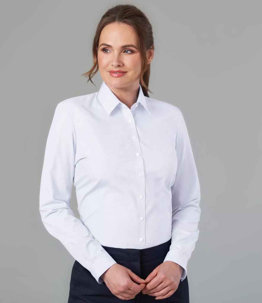 Ladies Selene Long Sleeve Poplin Shirt in White, model photo (1)