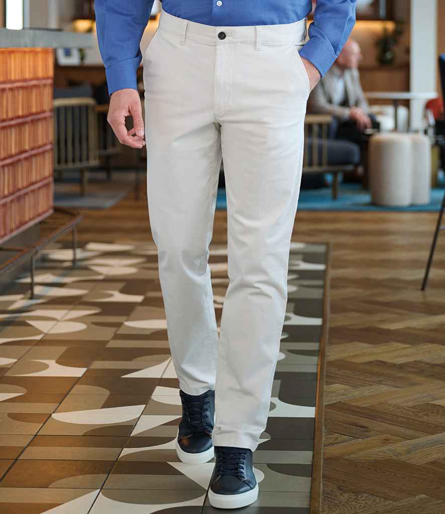Leo Slim Fit Chino Trousers in Stone, model photo