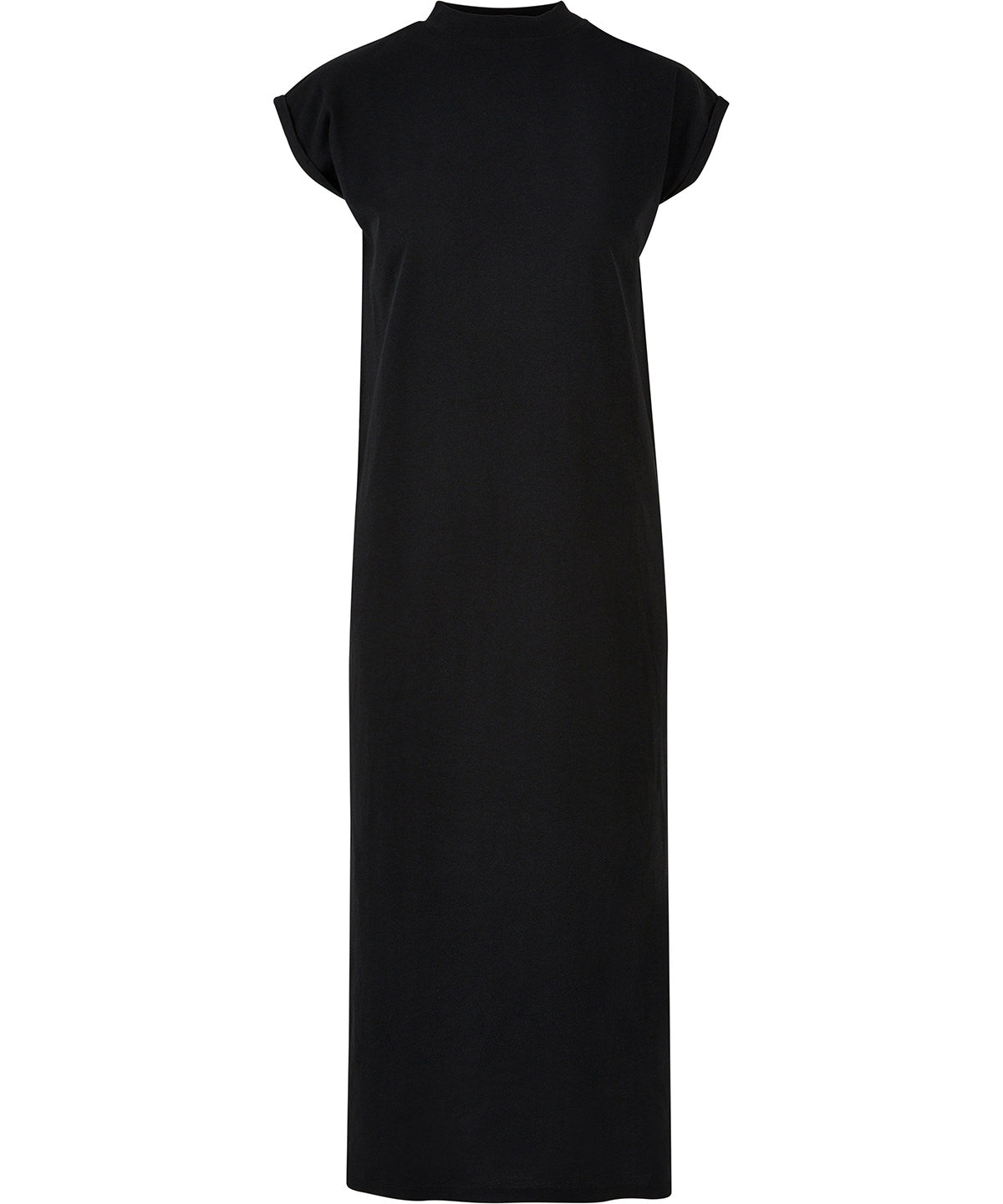 Women’s Long Extended Shoulder Dress in Black, front view