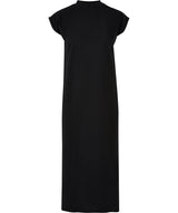 Women’s Long Extended Shoulder Dress in Black, front view
