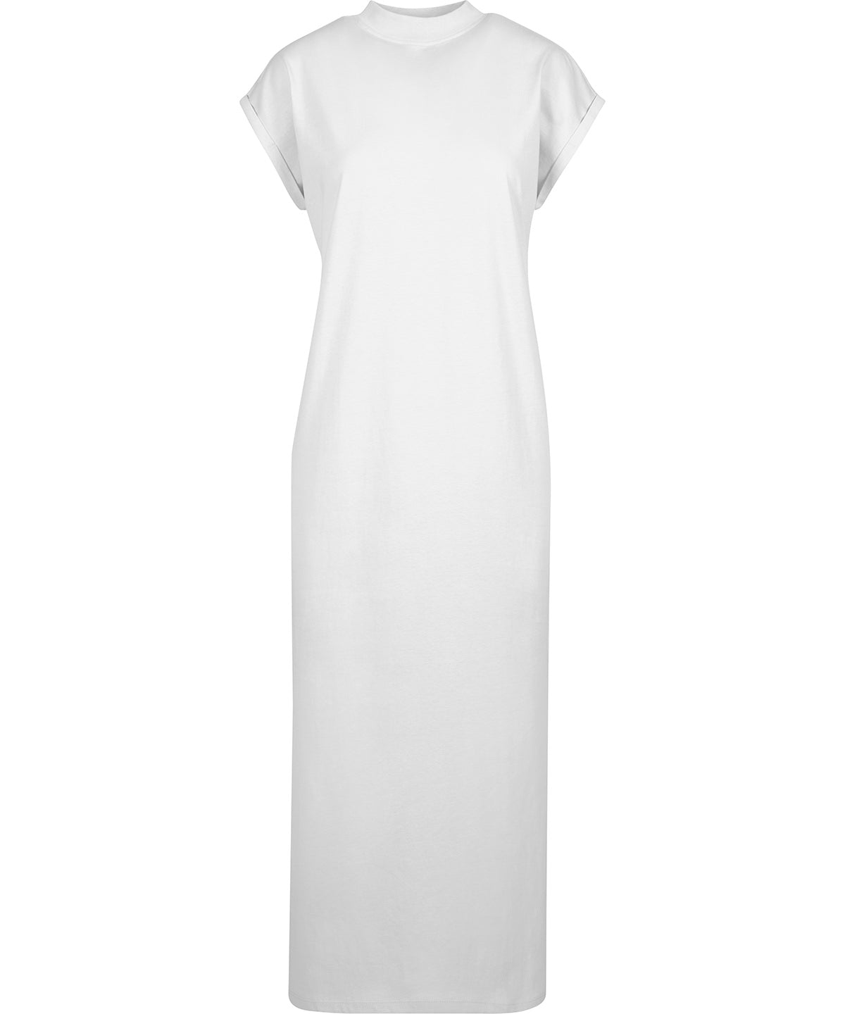 Women’s Long Extended Shoulder Dress in White, front view