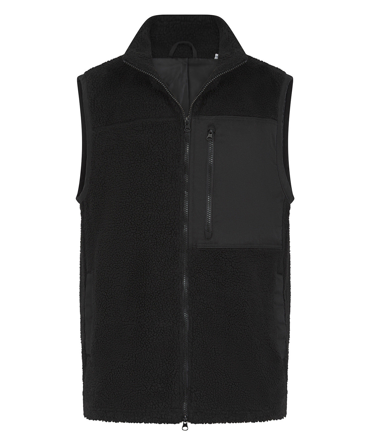 Recycled Sherpa Gilet in Black, front view