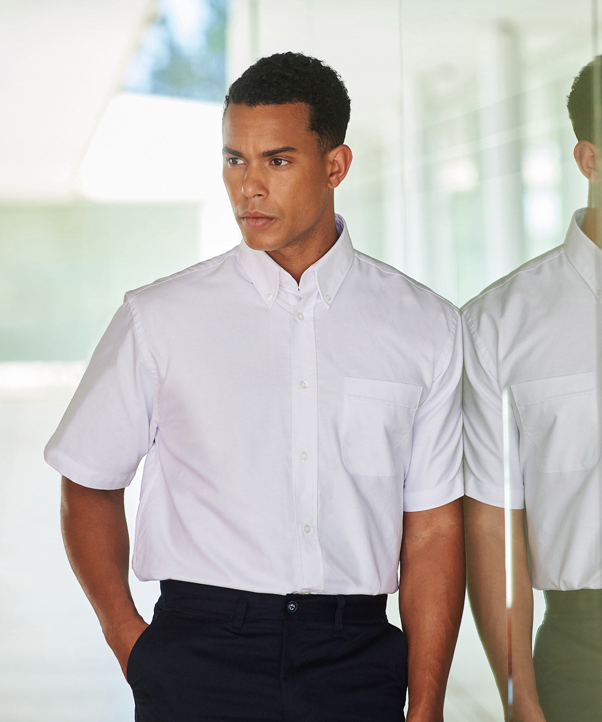 Lifestyle photo of the Short Sleeve Classic Oxford Shirt