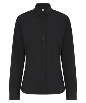 Women’s Long Sleeve ‘Cotton-Feel’ Coolplus® Shirt in Black, front view