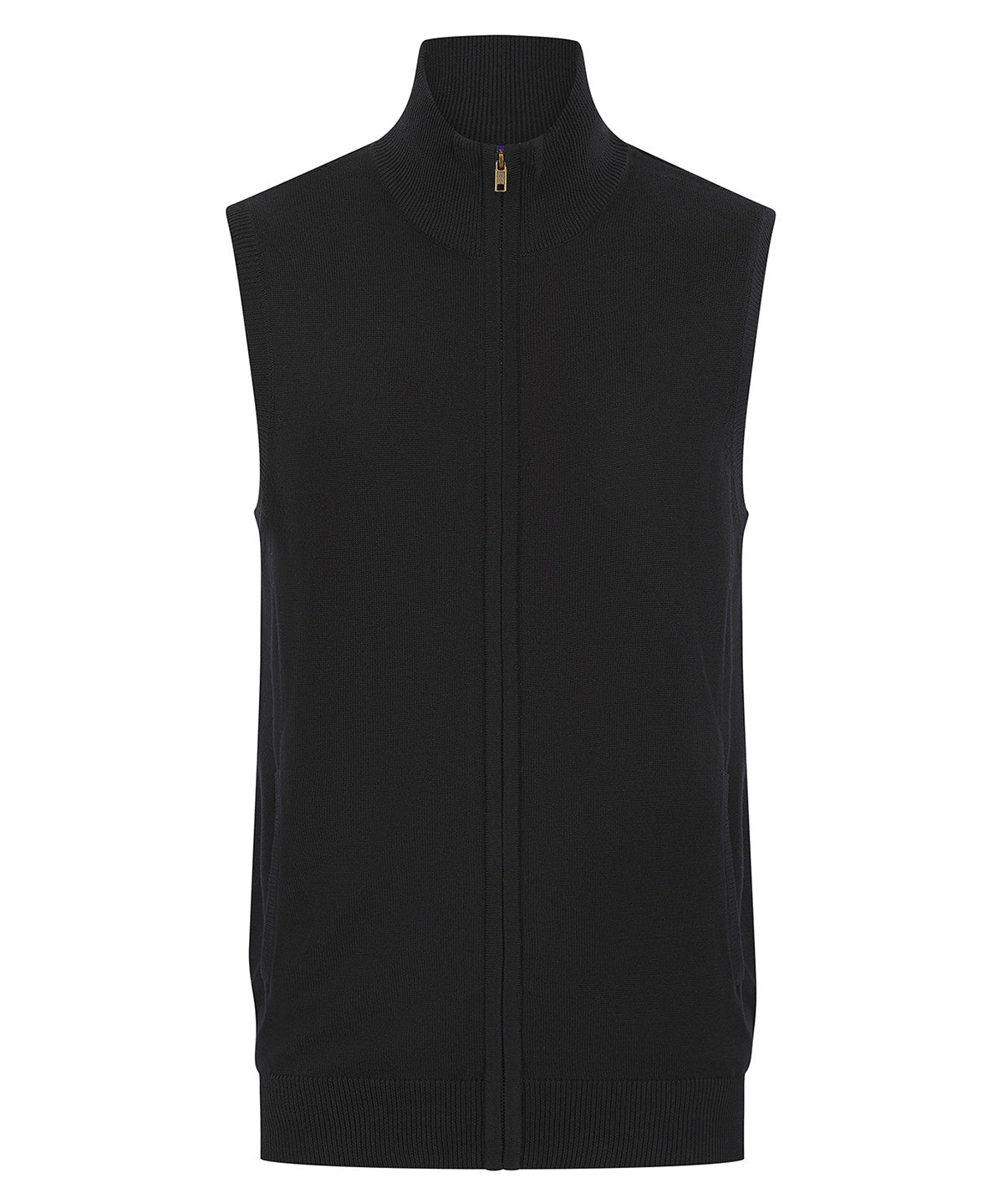 Sleeveless Zip-Through Jumper in Black, front view