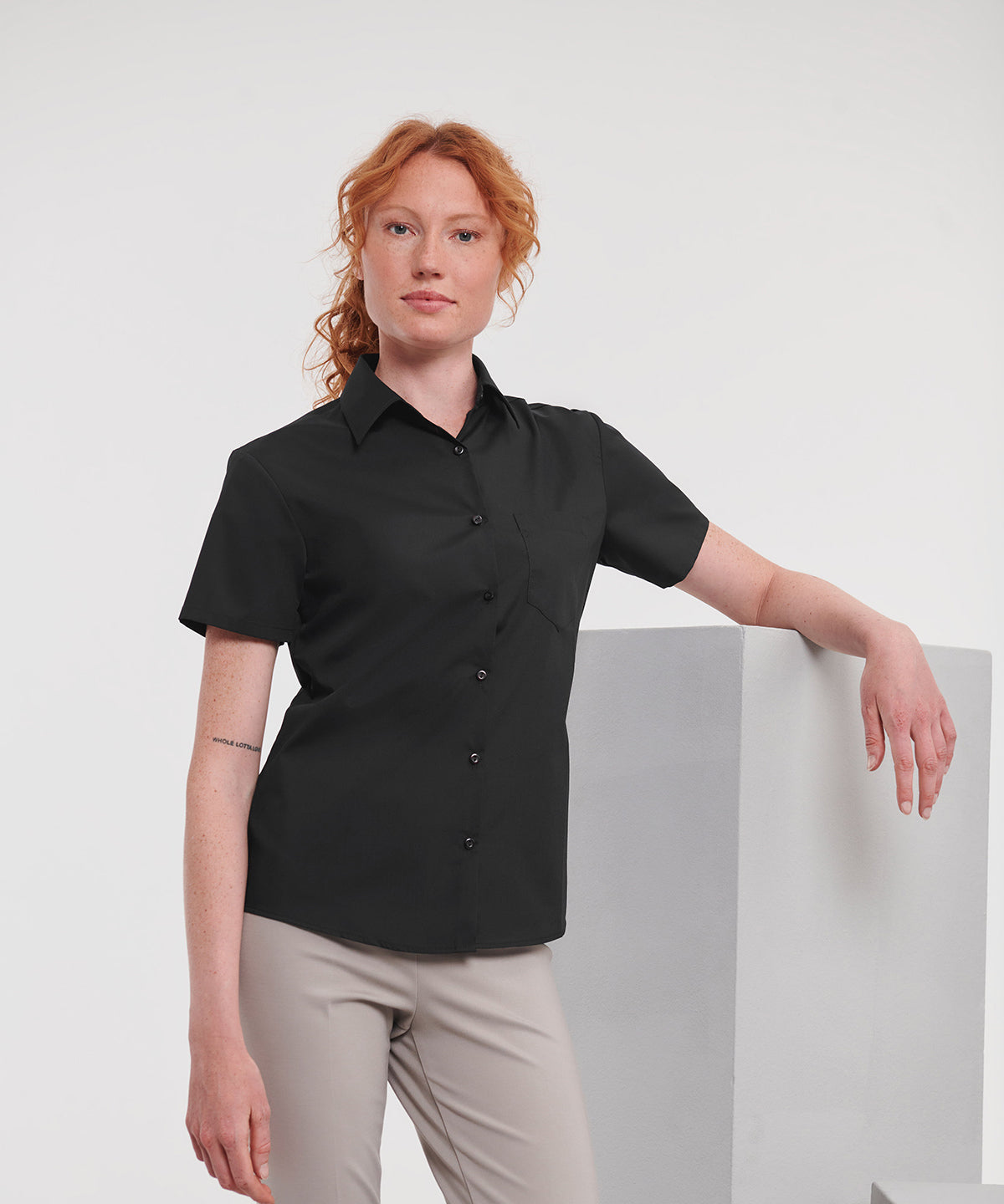 Lifestyle photo of the Women's Short Sleeve Polycotton Easycare Poplin Shirt