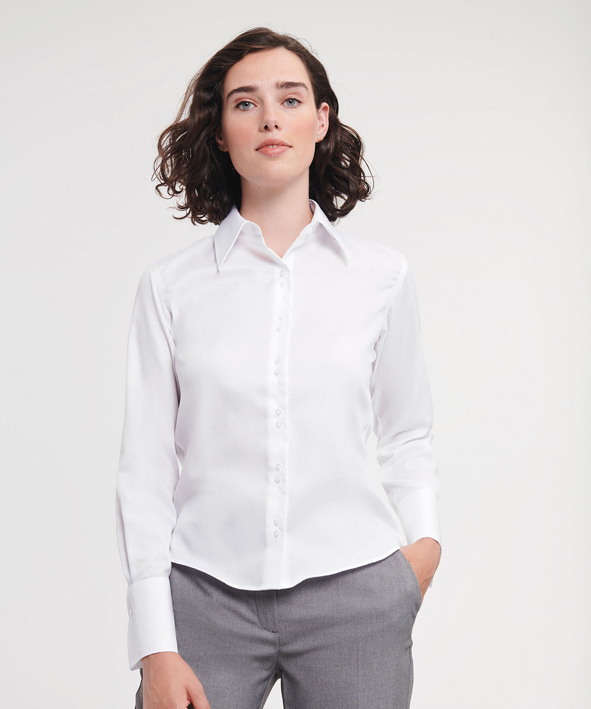 Lifestyle photo of the Women's Long Sleeve Ultimate Non-Iron Shirt
