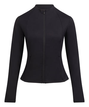 Women’s Recycled Tech-Zip Jacket in Jet Black, front view