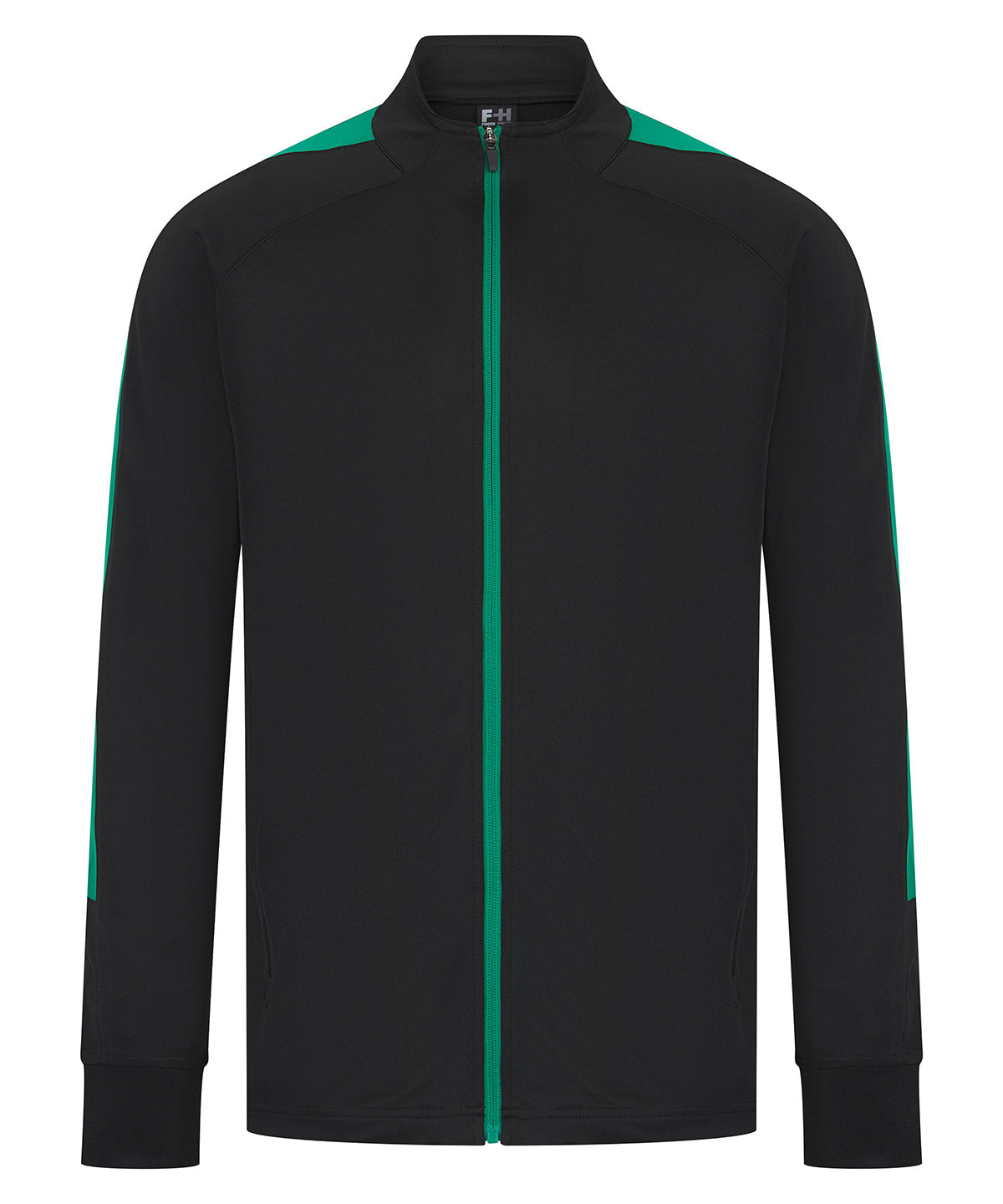 Knitted Tracksuit Top in Black/Emerald, front view