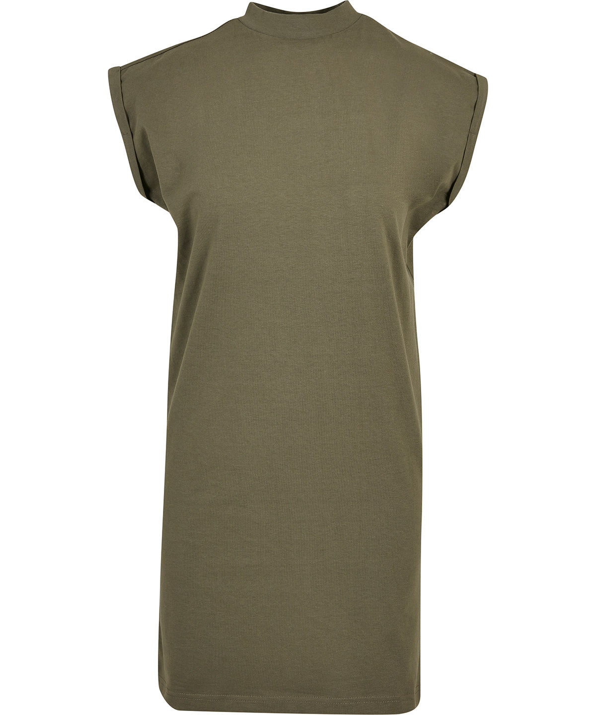 Women’s Extended Shoulder Dress in Olive, front view