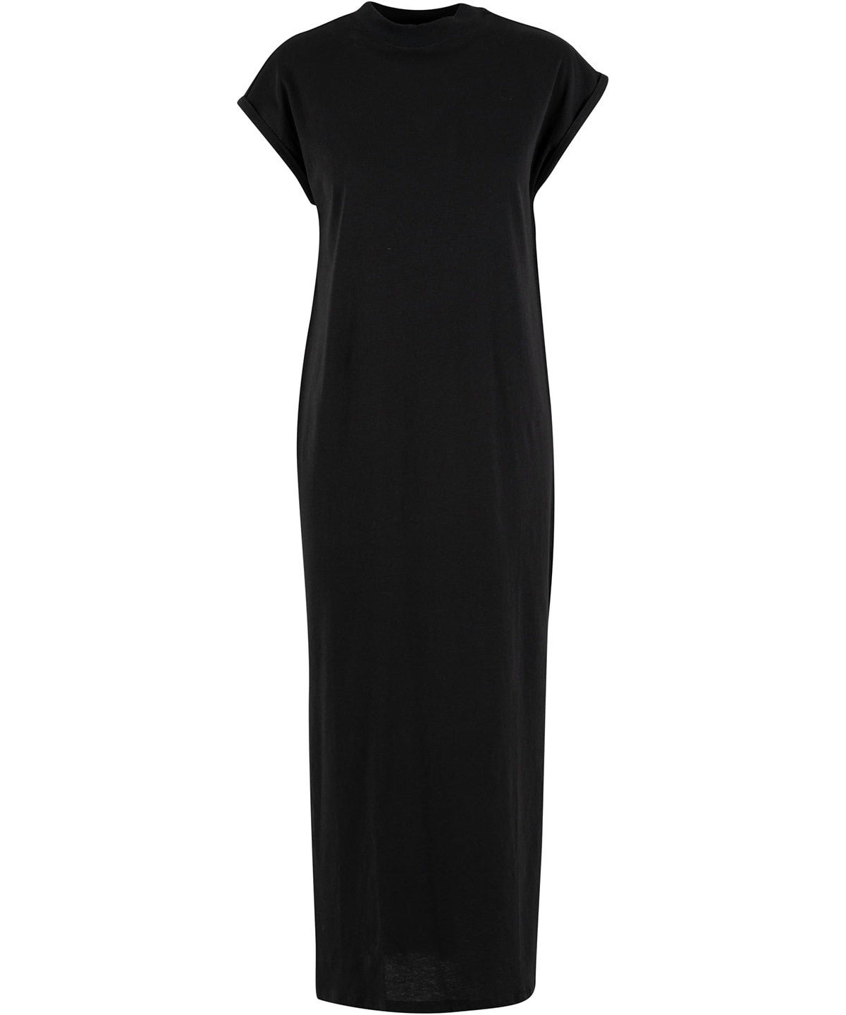 Women’s Long Extended Shoulder Dress in Black, front view