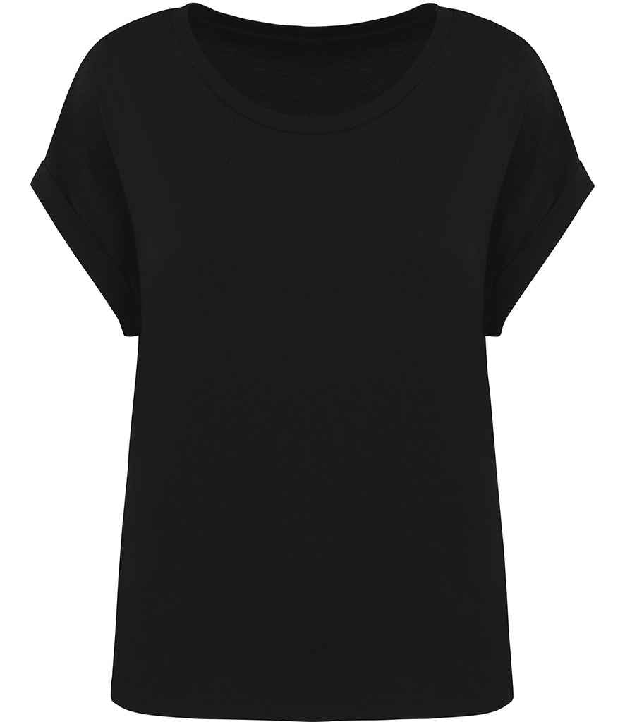 Ladies Roll-Up Sleeve T-Shirt in Black, front view
