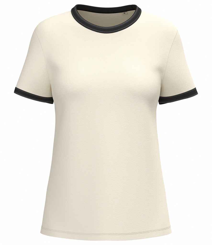 Ladies Ringer T-Shirt in Ivory/Washed Black, front view