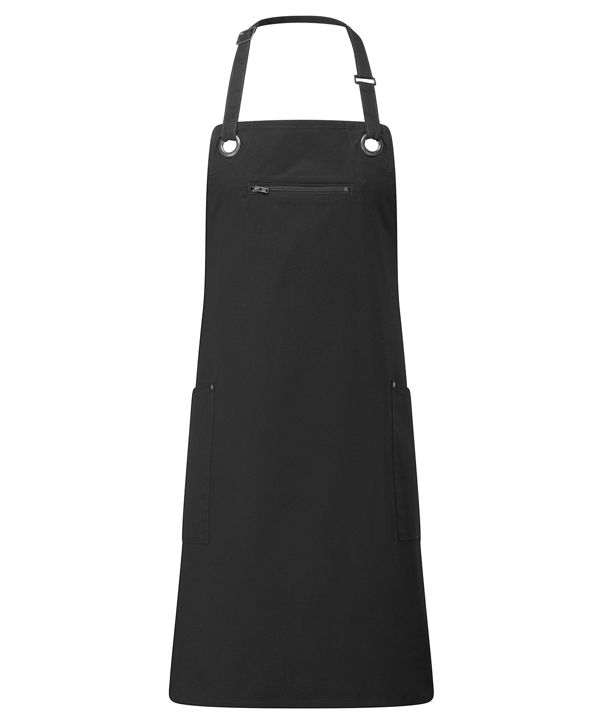 ‘Barley’ Contrast Stitch Bib Apron in Black/Charcoal, front view