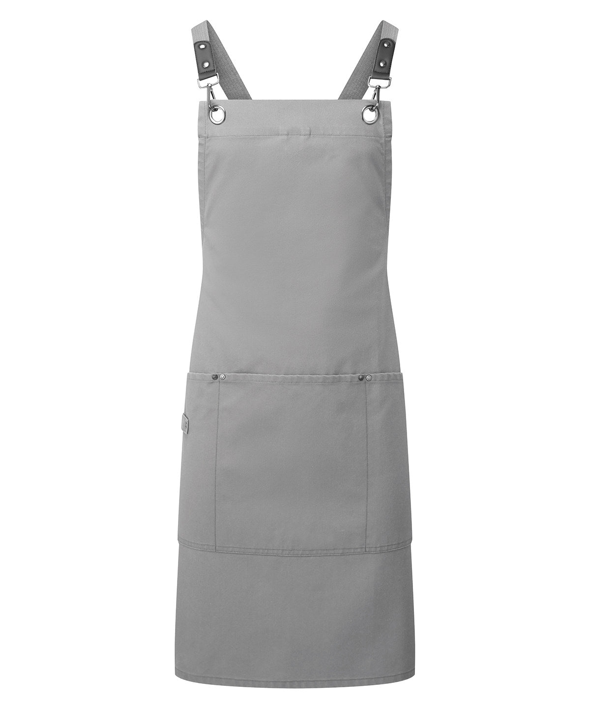 Clip ‘N’ Clasp Cross-Back Bib Apron in Dark Grey, front view