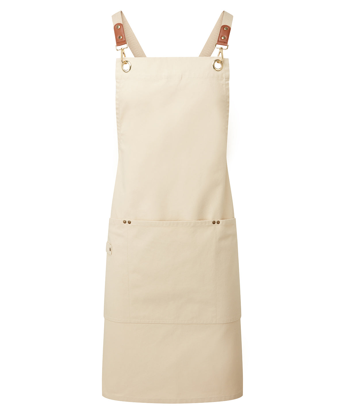 Clip ‘N’ Clasp Cross-Back Bib Apron in Natural, front view