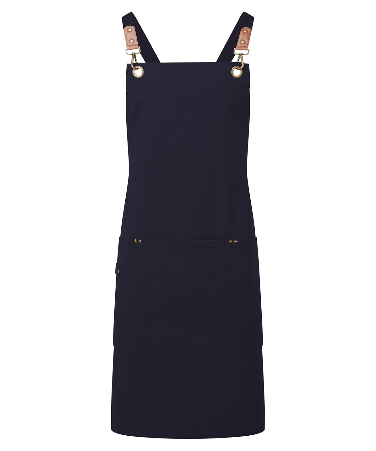 Clip ‘N’ Clasp Cross-Back Bib Apron in Navy, front view