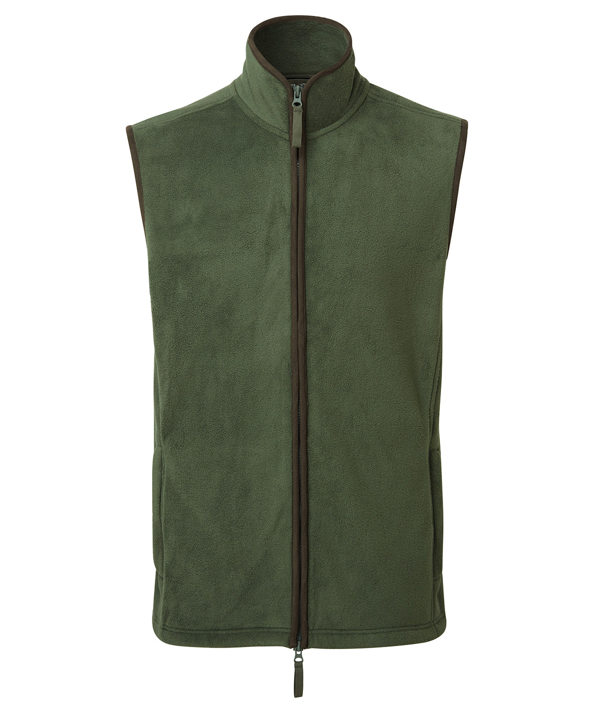 Artisan Fleece Gilet in Moss Green/Brown, front view
