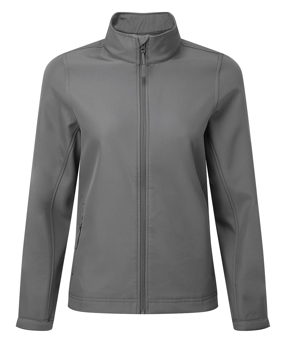 Women’s Windchecker® Printable and Recycled Softshell Jacket in Dark Grey, front view