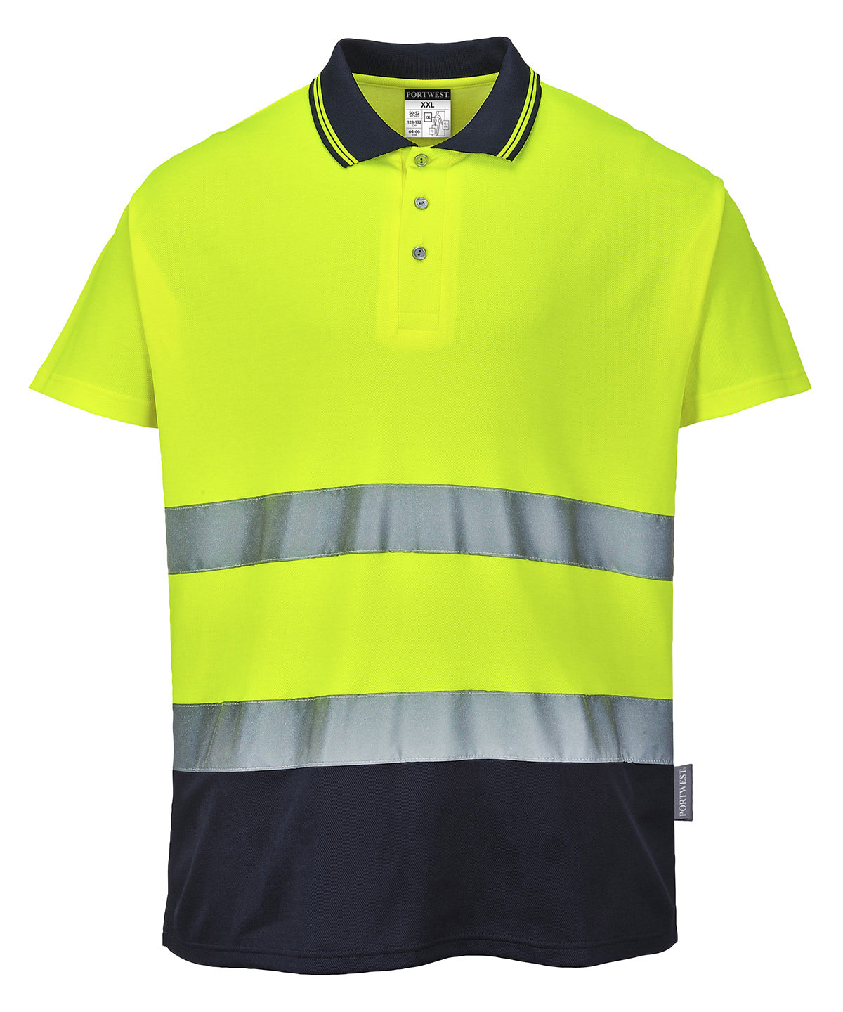 Lifestyle photo of the Two-Tone Cotton Comfort Polo (S174) in Yellow/Navy
