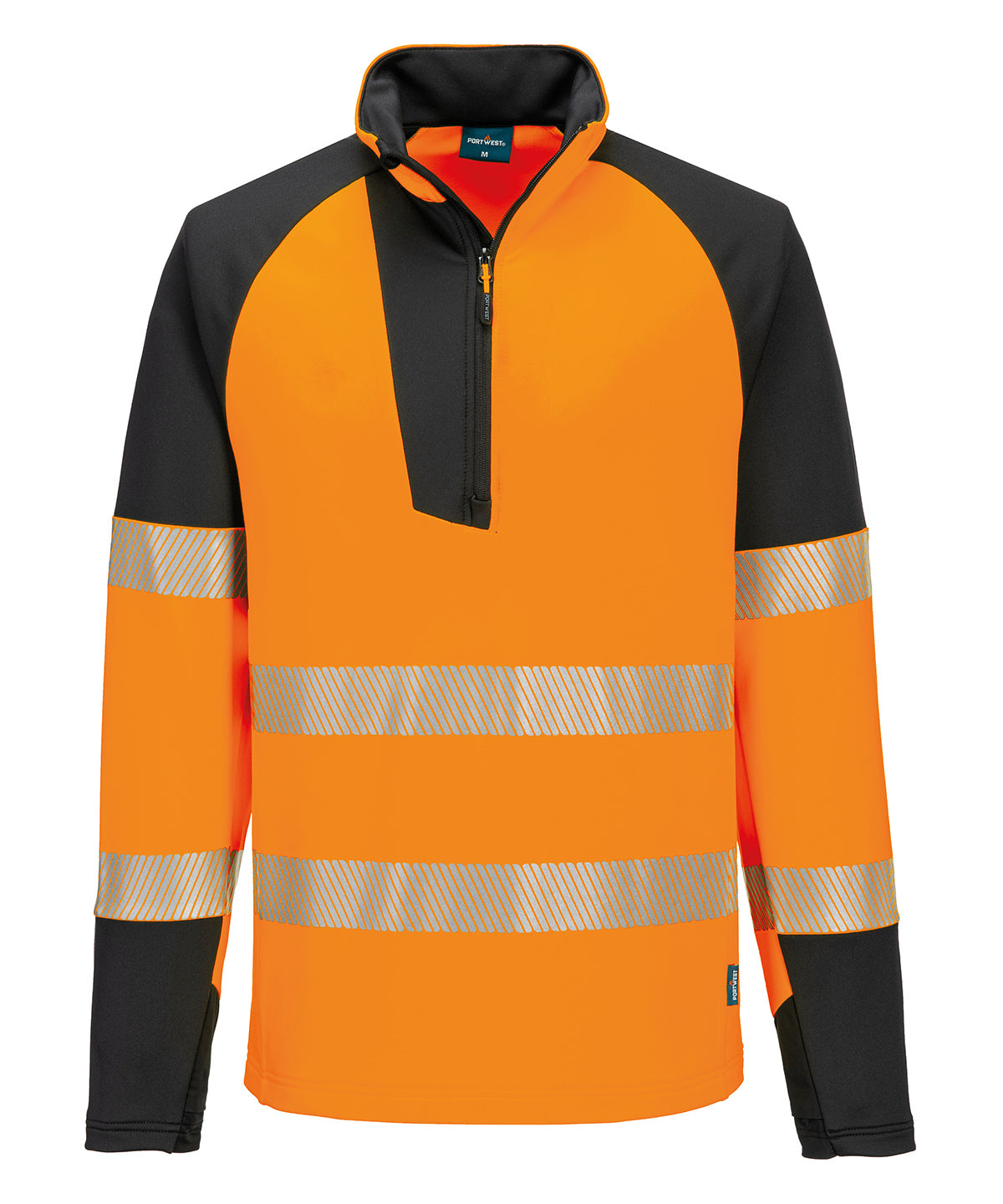 PW3 Hi-Vis ¼-Zip Sweatshirt (T172) in Orange/Black, front view