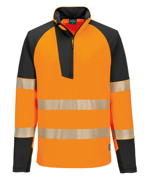 PW3 Hi-Vis ¼-Zip Sweatshirt (T172) in Orange/Black, front view