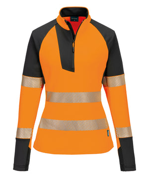 Women’s PW3 Hi-Vis ¼-Zip Sweatshirt (T173) in Orange/Black, front view
