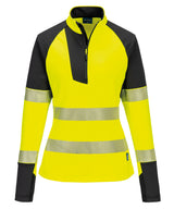Women’s PW3 Hi-Vis ¼-Zip Sweatshirt (T173) in Yellow/Black, front view